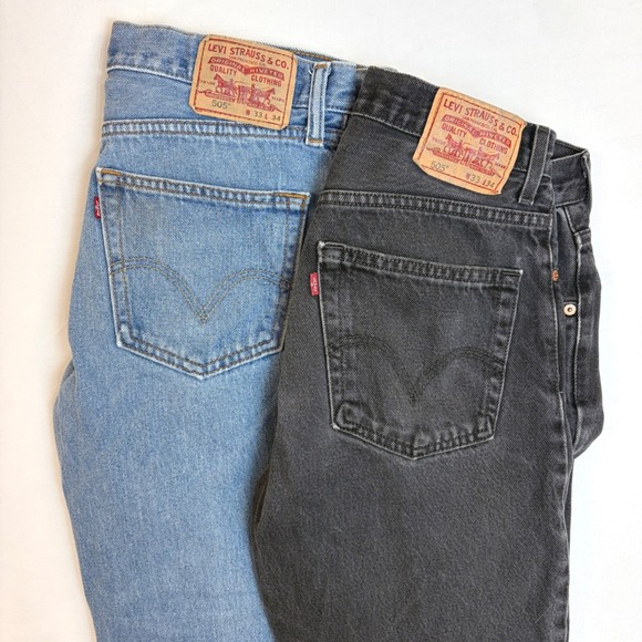 Levi's Other - Levis 505 Straight Fit Jeans Lot Bundle 2 Mens 33x34 Blue Black Denim Y2K